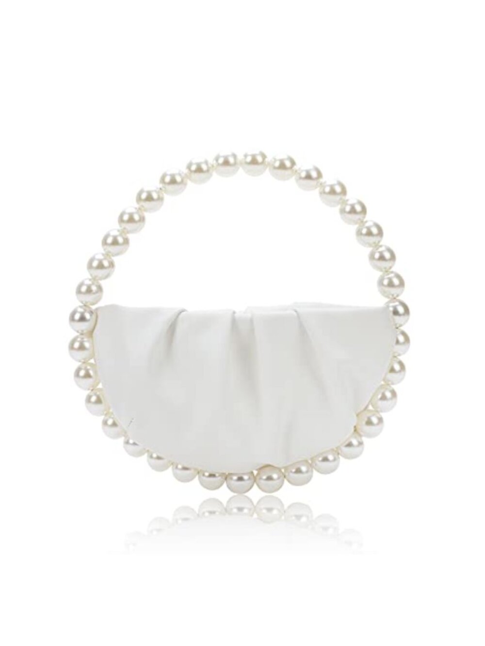 Faux Leather Pearl Embellished Pleated Clutch Evening Bag Party Bridal Prom